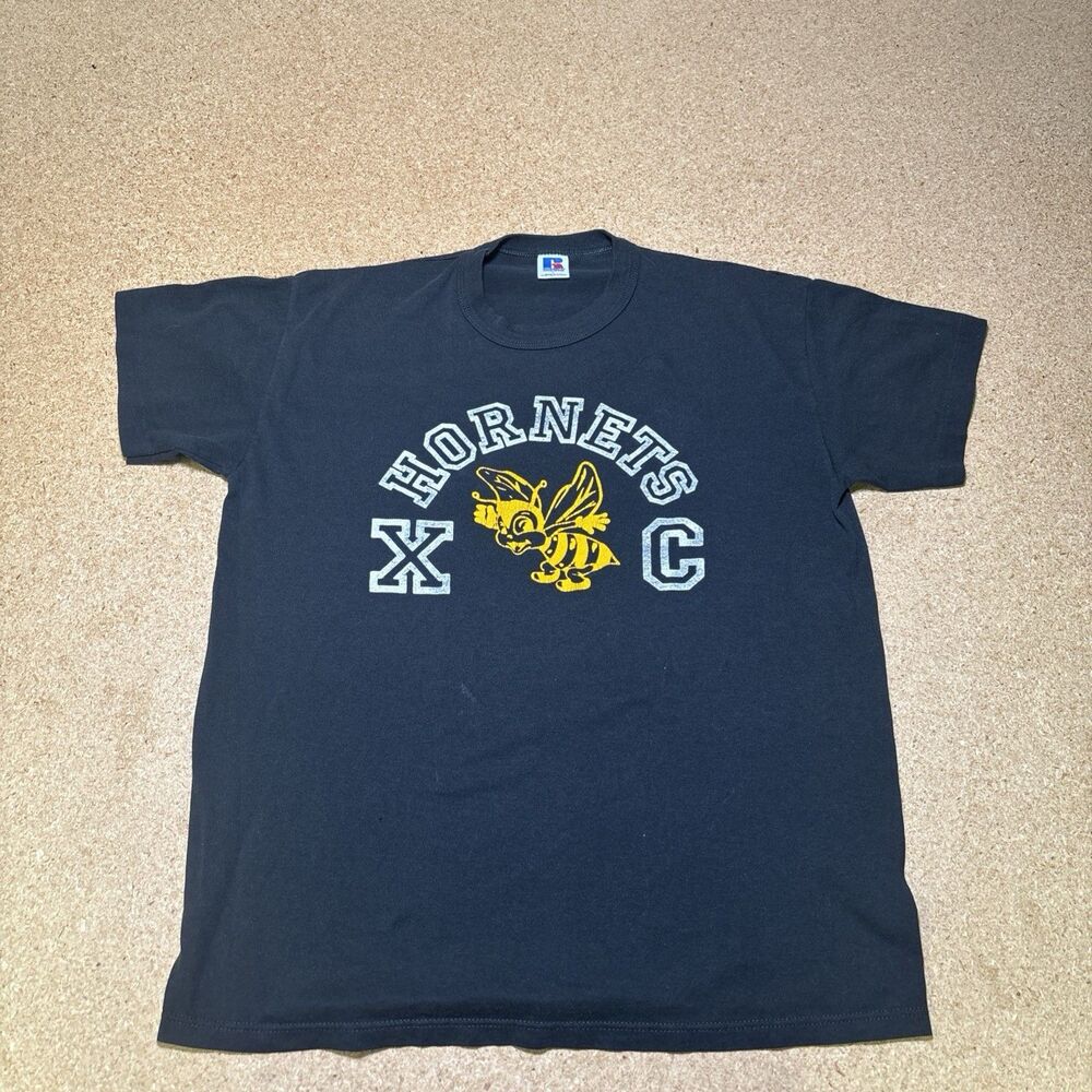 Vintage Russell Athletic Shirt Mens L Black Single Stitch Track Tee XC USA 90s
